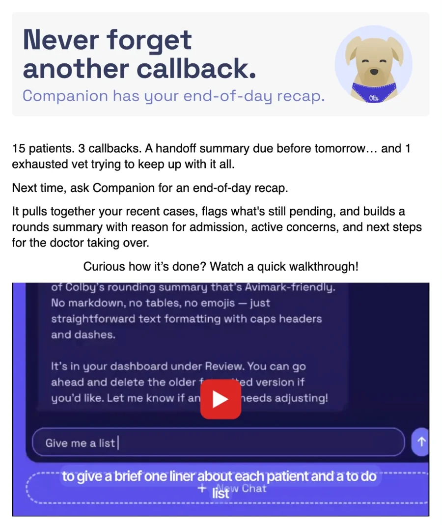Case-study email: Never forget another callback, end-of-day recap