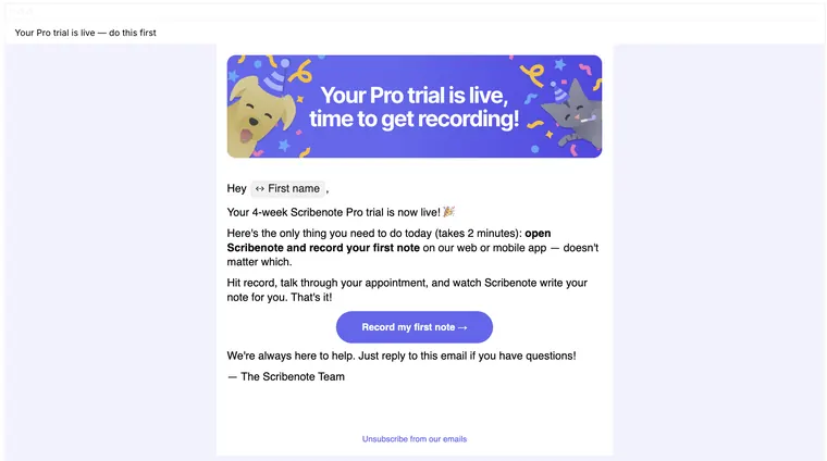 Activation email: Your Pro trial is live, time to get recording