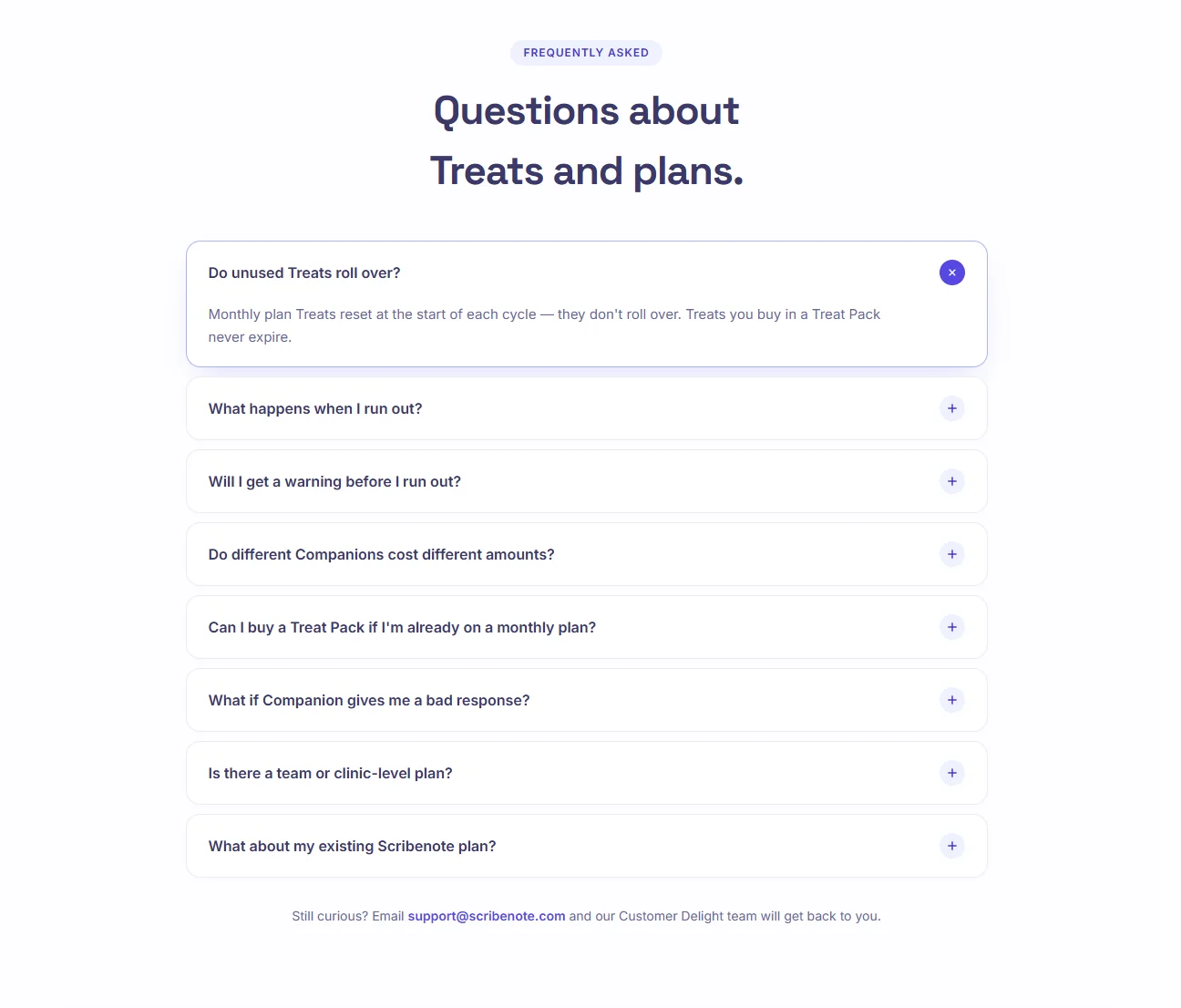 askcompanion.com FAQ: Questions about Treats and plans